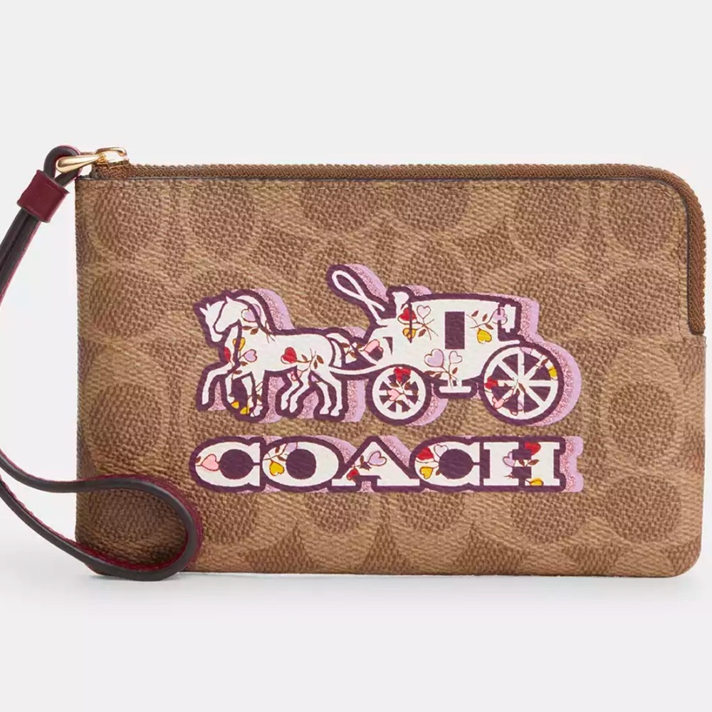 Coach Wristlet In Signature Canvas With Horse And Carriage Print